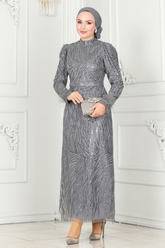 moda selvim Evening Dress 6589YG95 Gray - Thumbnail