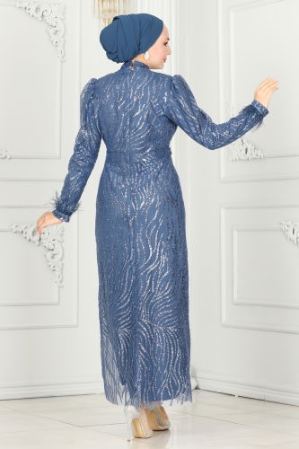 moda selvim EVENING DRESS 6589YG95 Indigo - Thumbnail