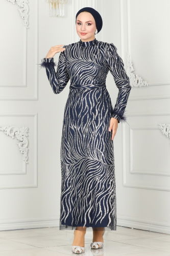 moda selvim EVENING DRESS 6589YG95 Navy Blue - Thumbnail