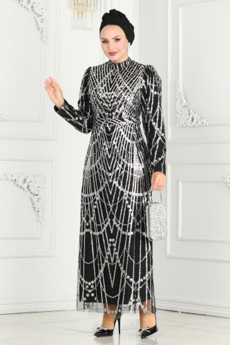 moda selvim EVENING DRESS 6590YG95 Black & Silver - Thumbnail