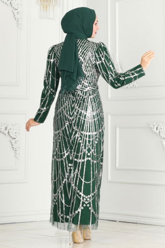 moda selvim Evening Dress 6590YG95 Emerald - Thumbnail