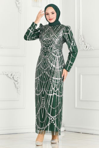 moda selvim Evening Dress 6590YG95 Emerald - Thumbnail