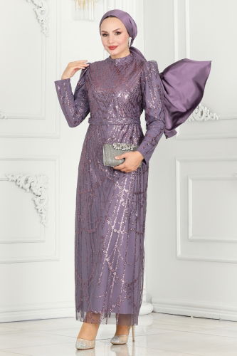 moda selvim Evening Dress 6590YG95 Lilac - Thumbnail