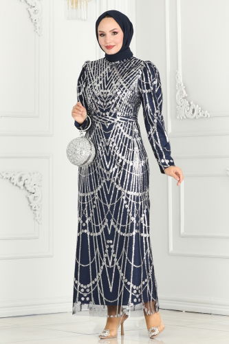 moda selvim EVENING DRESS 6590YG95 Navy Blue - Thumbnail