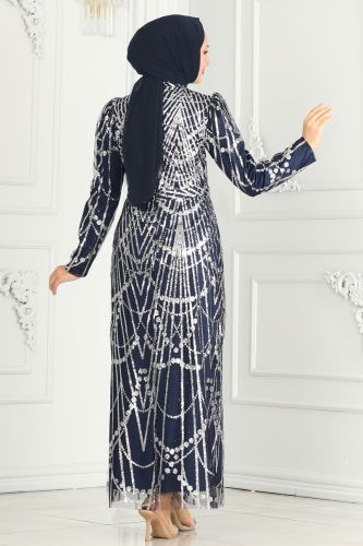 moda selvim EVENING DRESS 6590YG95 Navy Blue - Thumbnail