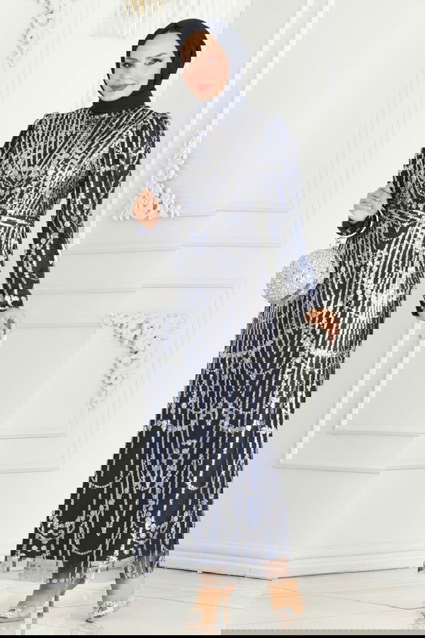 Modaselvim خصم صافٍ20%+20% في سلة التسوق فستان سهرة كحلي 6590YG95