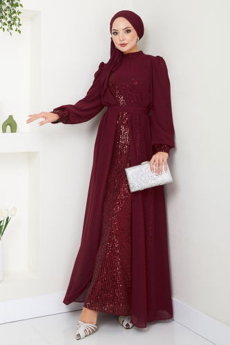 moda selvim Evening Dress 6591YG95 Burgundy - Thumbnail