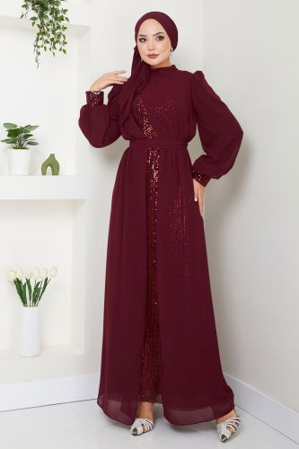 moda selvim Evening Dress 6591YG95 Burgundy - Thumbnail