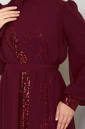 moda selvim Evening Dress 6591YG95 Burgundy - Thumbnail