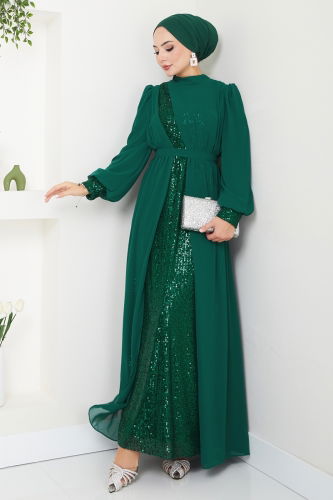 moda selvim Evening Dress 6591YG95 Emerald - Thumbnail