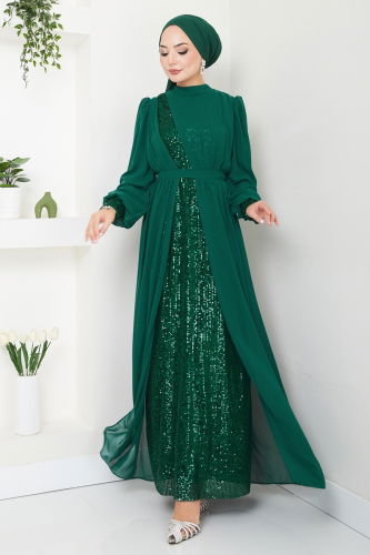 moda selvim Evening Dress 6591YG95 Emerald - Thumbnail