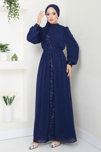 moda selvim Evening Dress 6591YG95 Navy Blue - Thumbnail