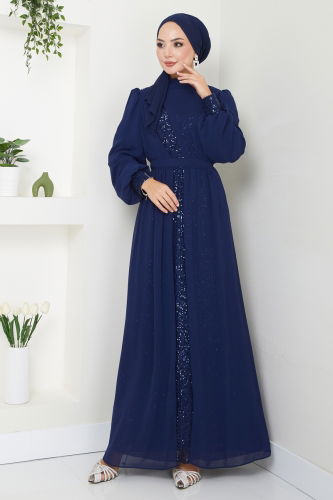 moda selvim Evening Dress 6591YG95 Navy Blue - Thumbnail