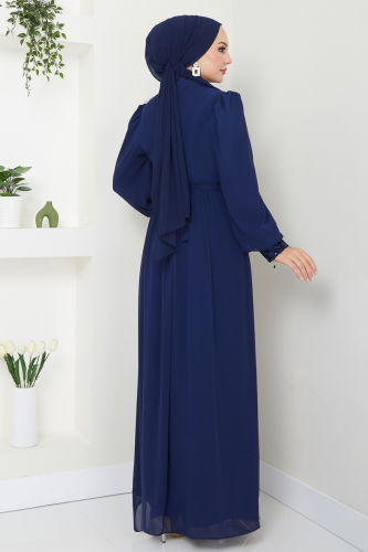 moda selvim Evening Dress 6591YG95 Navy Blue - Thumbnail