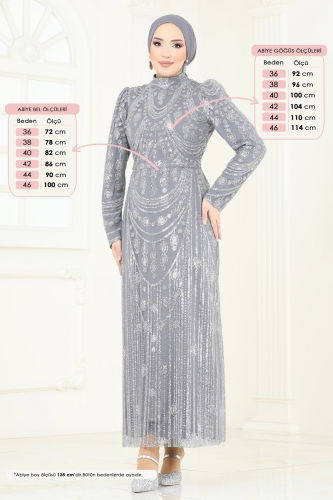 moda selvim Evening Dress 6612YG95 Gray - Thumbnail