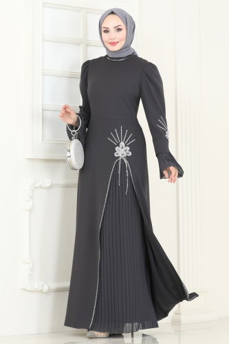 moda selvim Evening Dress 6617YG95 Anthracite - Thumbnail