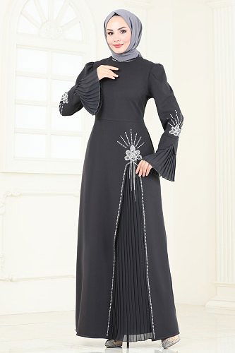 moda selvim Evening Dress 6617YG95 Anthracite - Thumbnail
