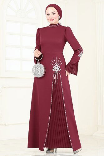 moda selvim Evening Dress 6617YG95 Burgundy - Thumbnail