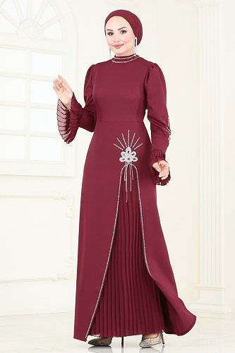moda selvim Evening Dress 6617YG95 Burgundy - Thumbnail