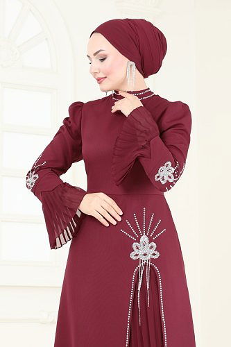 moda selvim Evening Dress 6617YG95 Burgundy - Thumbnail
