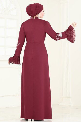 moda selvim Evening Dress 6617YG95 Burgundy - Thumbnail