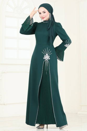 moda selvim Evening Dress 6617YG95 Emerald - Thumbnail