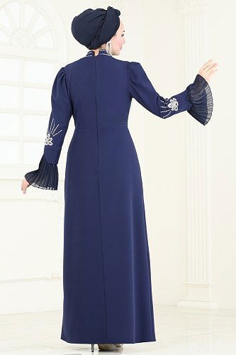 moda selvim Evening Dress 6617YG95 Navy Blue - Thumbnail