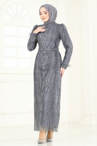 moda selvim Evening Dress 6619YG95 Anthracite - Thumbnail