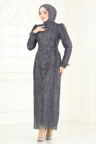 moda selvim Evening Dress 6619YG95 Anthracite - Thumbnail