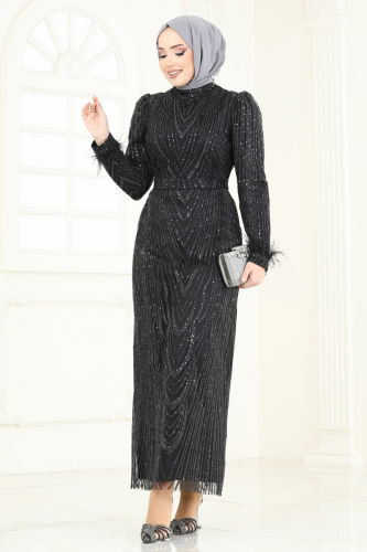 moda selvim Evening Dress 6619YG95 Black - Thumbnail