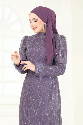 moda selvim Evening Dress 6619YG95 Dark Lilac - Thumbnail