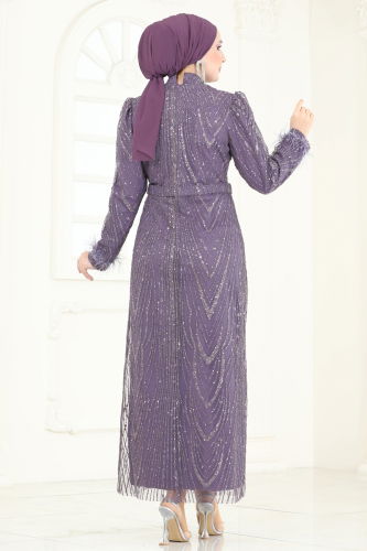 moda selvim Evening Dress 6619YG95 Dark Lilac - Thumbnail