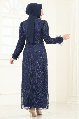 moda selvim Evening Dress 6619YG95 Dark Navy Blue - Thumbnail