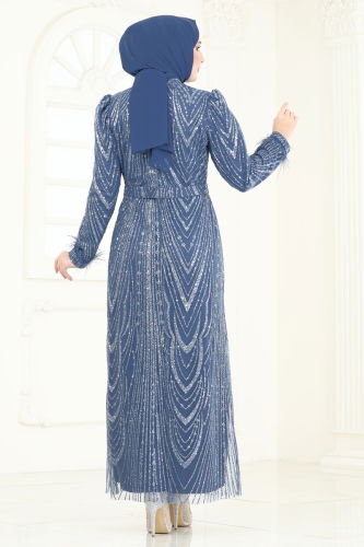 moda selvim Evening Dress 6619YG95 Indigo - Thumbnail