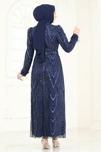 moda selvim Evening Dress 6619YG95 Navy Blue - Thumbnail