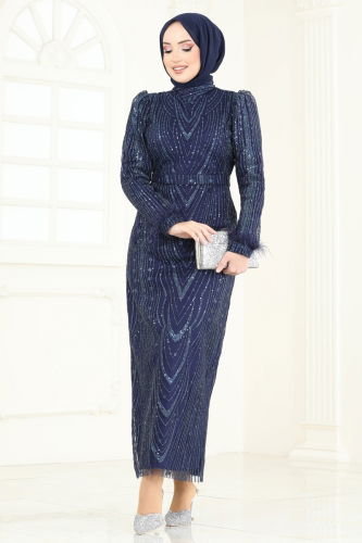 moda selvim Evening Dress 6619YG95 Navy Blue - Thumbnail