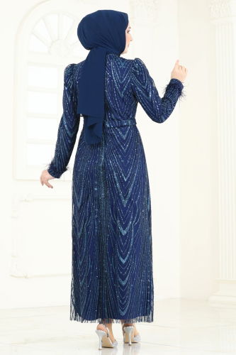 moda selvim Evening Dress 6619YG95 Navy Blue - Thumbnail