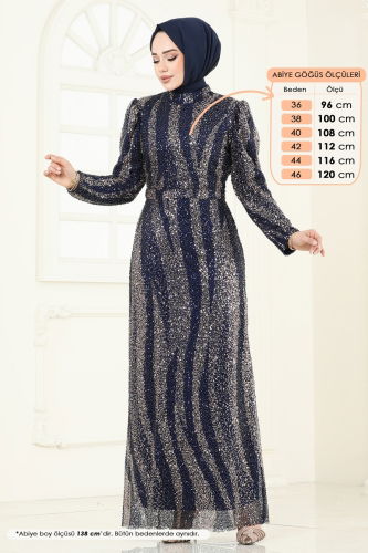 moda selvim Evening Dress 6621YG95 Navy Blue - Thumbnail