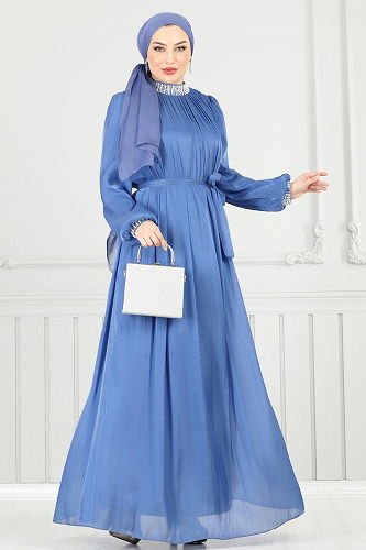 moda selvim Evening Dress 6622YG95 Blue - Thumbnail