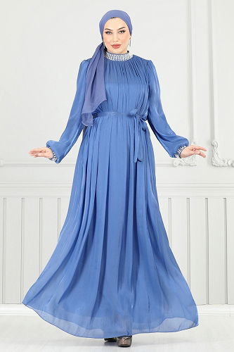 moda selvim Evening Dress 6622YG95 Blue - Thumbnail