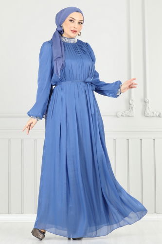 moda selvim Evening Dress 6622YG95 Blue - Thumbnail