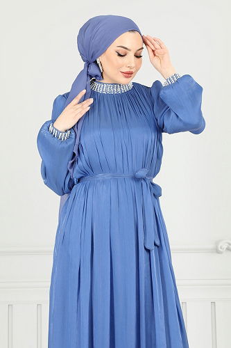 moda selvim Evening Dress 6622YG95 Blue - Thumbnail