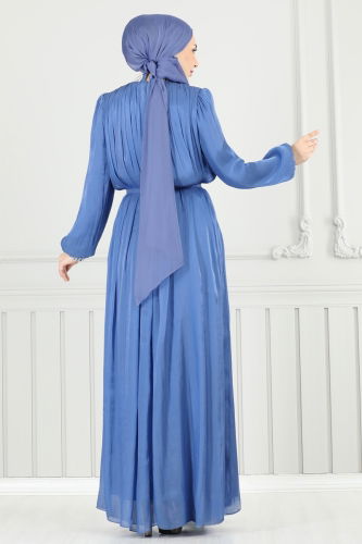 moda selvim فستان سهرة أزرق 6622YG95 - Thumbnail