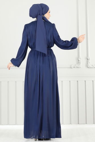 moda selvim Evening Dress 6622YG95 Navy Blue - Thumbnail