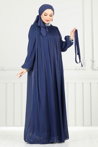 moda selvim فستان سهرة كحلي 6622YG95 - Thumbnail