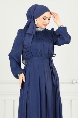 moda selvim فستان سهرة كحلي 6622YG95 - Thumbnail