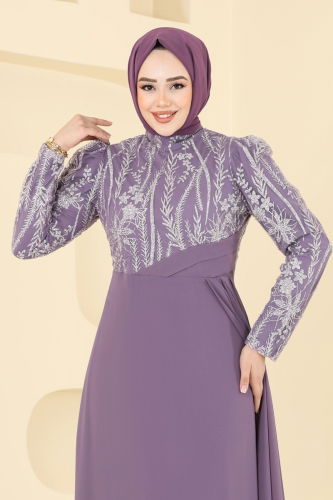 moda selvim Evening Dress 6625YG95 Dark Lilac - Thumbnail