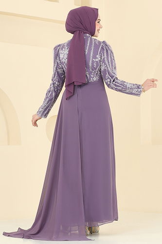 moda selvim Evening Dress 6625YG95 Dark Lilac - Thumbnail