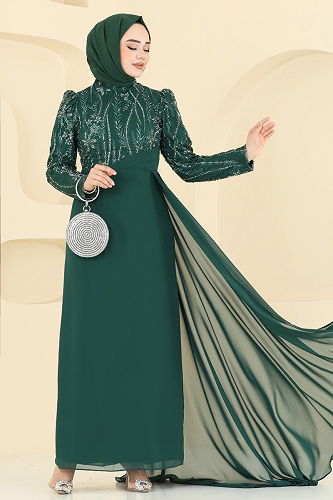 moda selvim Evening Dress 6625YG95 Emerald - Thumbnail