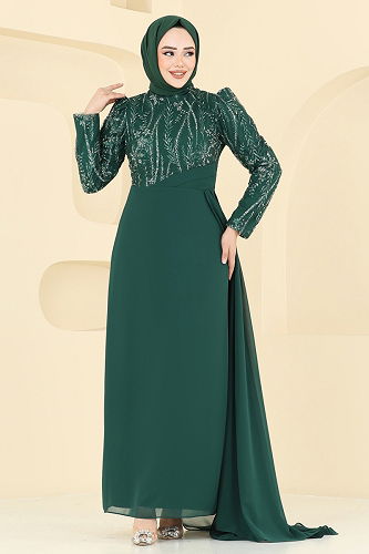 moda selvim Evening Dress 6625YG95 Emerald - Thumbnail